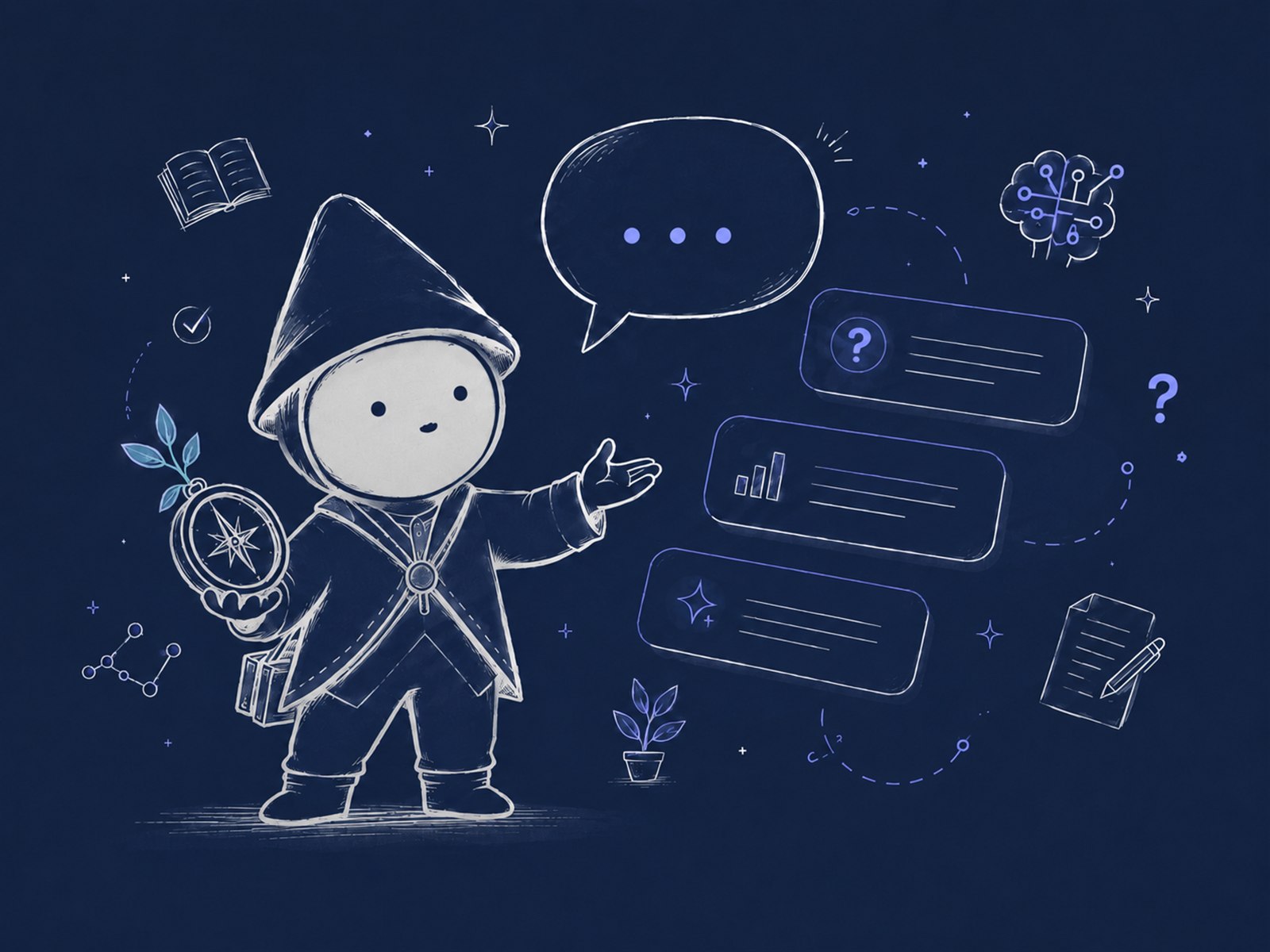 North, Darwin's Wayfinder mascot, presenting conversational insights